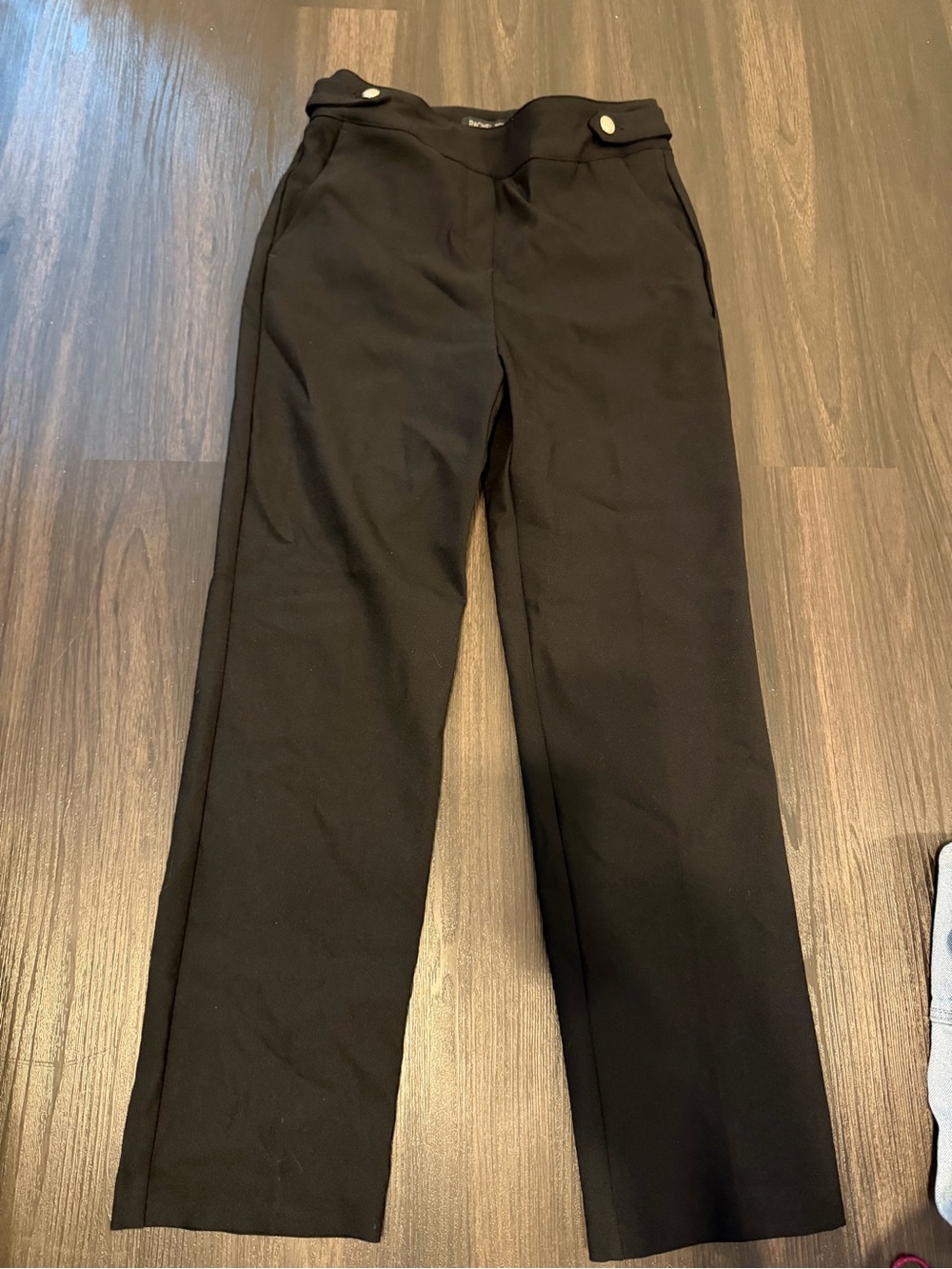 Rachel Zoe Black Straight-Leg Dress Pants with Buttoned Waist Tabs